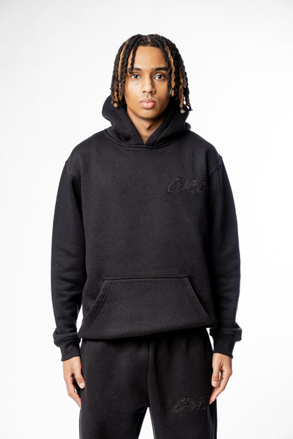 HOODIE BASIC DISTRESSED BLACK - C‘mon