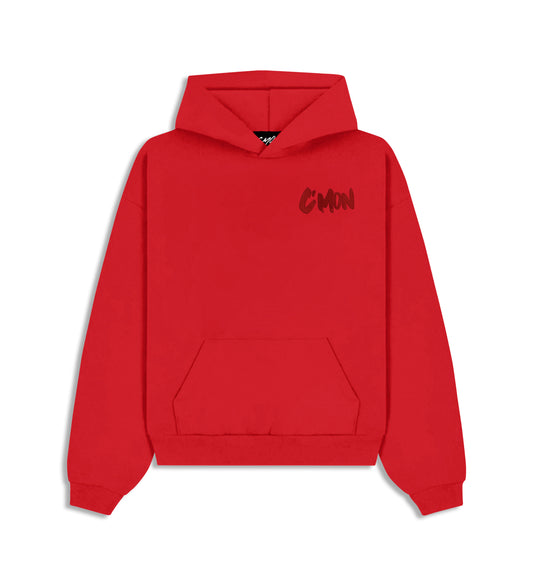HOODIE BASIC DISTRESSED RED - C‘mon